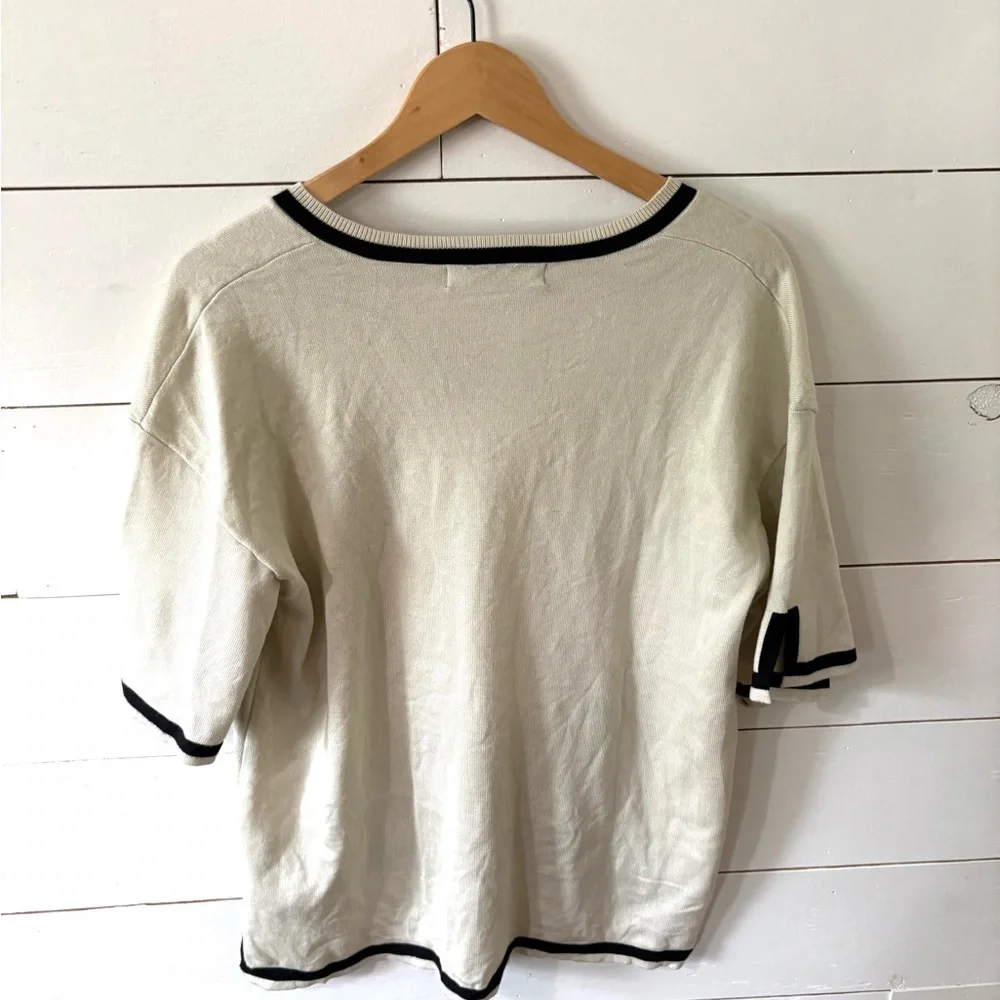 Chic V-Neck Cream Tee with Black Accents and matching shorts - Picture 6 of 8